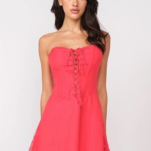 Strapless Lace-Up Corset Dress - Red